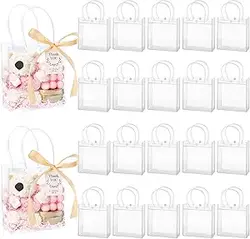 کیسه های کادویی شفاف Mauproy 30 Pack با دسته، کیف های حمل بار قابل استفاده مجدد با روبان و برچسب، کیف های پلاستیکی خوب برای جشن تولد عروسی (5.9 x 6.3 x 2.8 اینچ)
