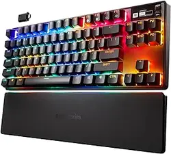 صفحه کلید گیمینگ HyperMagnetic SteelSeries Apex Pro TKL - سریعترین صفحه کلید جهان - فعال سازی قابل تنظیم - Esports Tenkeyless - صفحه نمایش OLED - RGB - کلیدهای PBT - USB-C - نسخه 2023