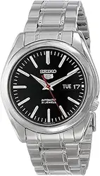ساعت SEIKO SNKL45 اتوماتیک برای مردان مجموعه 5-7S - صفحه مشکی چشمگیر با عقربه های درخشان، تقویم روز/تاریخ، قاب و دستبند استیل ضد زنگ