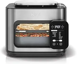 مولتی پز همه کاره نینجا، اجاق، و سرخ کن با هوا، وعده های غذایی کامل در 15 دقیقه، عملکرد 14 در 1، اجاق گاز ترکیبی + سرخ کردن با هوا، پخت، کباب کردن، پخت آهسته و بیشتر، 3 لوازم جانبی، استیل ضد زنگ، SFP701