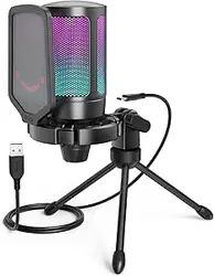میکروفون USB گیمینگ FIFINE برای رایانه شخصی PS5، میکروفن خازنی با بی‌صدا کردن سریع، نشانگر RGB، پایه سه‌پایه، فیلتر پاپ، پایه ضربه‌ای، کنترل دستیابی برای پخش ویدیوهای پادکست Discord Twitch - AmpliGame