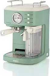 دستگاه قهوه ساز اسپرسو Ariete Vintage، 20 بار، 1250 وات، با کف کردن شیر خودکار، خاموش شدن خودکار، 3 عملکرد از پیش تعیین شده با لاته ماکیاتو و کاپوچینو، بهترین برای خانه و محل کار - Art1383Gr