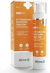 ژل ضد آفتاب هیالورونیک آکوا فوق سبک Derma Co با Spf 50 Pa++++ برای محافظت از طیف وسیع، UV A، UV B و نور آبی برای پوست های چرب - 50G(Dermaco)، بسته 1