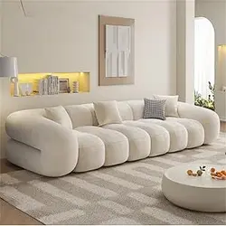 مبل ترمه بره مینیمالیستی کرم بادی فرانسوی JUDA - صندلی یک نفره، دو نفره یا سه نفره برای اتاق نشیمن، اتاق خواب یا بالکن (Sofa005، Footstool)