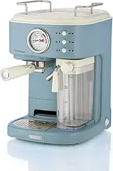 دستگاه قهوه ساز اسپرسو Ariete Vintage، 20 بار، 1250 وات، با کف کردن شیر خودکار، خاموش شدن خودکار، 3 عملکرد از پیش تعیین شده با لاته ماکیاتو و کاپوچینو، بهترین برای خانه و محل کار - Art1383Bl