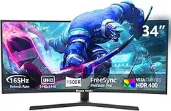 مانیتور گیمینگ کامپیوتری منحنی 34 اینچی 4k 165 هرتز UWQHD 3440x1440، پایه بلند کردن، 1500R -PIP، 1 میلی‌ثانیه (MPRT)، HDR، sRGB 99 درصد، FreeSync، HDMI+DP، مراقبت از چشم، VESA