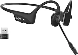 هدست SHOKZ OpenComm2 UC Wireless Bone Conduction با آداپتور USB-A، هدست بلوتوث گوش باز با میکروفون حذف نویز، زمان مکالمه 16 H، برای دفتر خانه، ویدئو کنفرانس