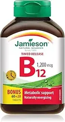 جیمیسون ویتامین B12 (کوبالامین) 1200 میکروگرم، انتشار به موقع، 80 قرص