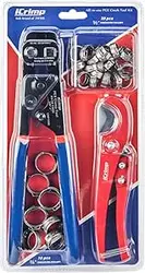 iCRIMP Ratchet PEX Cinch Tool با عملکرد حذف برای گیره های فولادی ضد زنگ 3/8 تا 1 اینچی با گیره های PEX 1/2 اینچی 20PCS و 10PCS 3/4 اینچی PEX و برش لوله - همه در یک