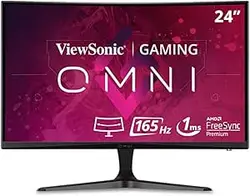 مانیتور گیمینگ خمیده Viewsonic Omni VX2418C 24 اینچی 1080p 1ms 165Hz با AMD FreeSync Premium، Eye Care، HDMI و DisplayPort