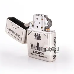 فندک زیپو مدل Classic Antique Silver Plate Marlboro کد 121fb - لایترلند