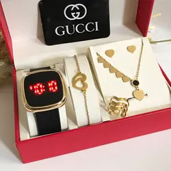 ست  ساعت و زیورآلات دخترانه طرح قلب