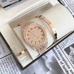 ست ساعت مجلسی نگینی رزگلد زنانه و زیورآلات