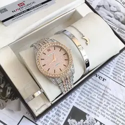 ست ساعت مجلسی نگینی زنانه و زیورآلات بهمراه اشانتیون