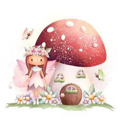 پوستر برای اتاق دختر تصویر خانه قارچی پری و پروانه