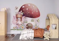 پوستر برای اتاق دختر تصویر خانه قارچی پری و پروانه