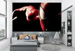 کاغذ دیواری اتاق پسرانه طرح  کلوز آپ مرد عنکبوتی