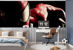 کاغذ دیواری اتاق پسرانه طرح  کلوز آپ مرد عنکبوتی