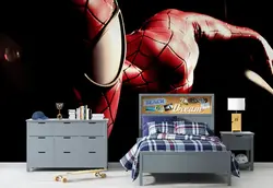 کاغذ دیواری اتاق پسرانه طرح  کلوز آپ مرد عنکبوتی