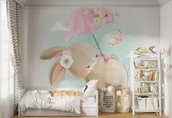 پوستر اتاق کودک طرح خرگوش و چتر پرنده