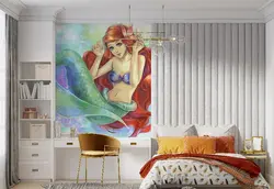 کاغذ دیواری نقاشی آبرنگ  اتاق کودک طرح پری دریایی