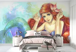 کاغذ دیواری نقاشی آبرنگ  اتاق کودک طرح پری دریایی