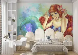 کاغذ دیواری نقاشی آبرنگ  اتاق کودک طرح پری دریایی