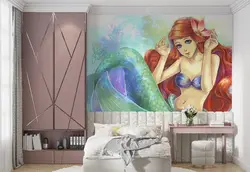 کاغذ دیواری نقاشی آبرنگ  اتاق کودک طرح پری دریایی