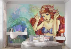 کاغذ دیواری نقاشی آبرنگ  اتاق کودک طرح پری دریایی