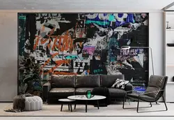 پوستر مدرن طرح دیوار پر از تبلیغات قدیمی