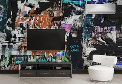 پوستر مدرن طرح دیوار پر از تبلیغات قدیمی