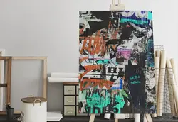 پوستر مدرن طرح دیوار پر از تبلیغات قدیمی