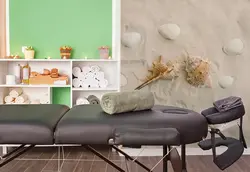 کاغذ دیواری  سالن ماساژ طرح صدف دریایی روی ماسه