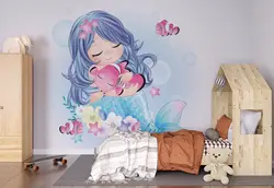 پوستر دیواری سه بعدی اتاق کودک و نوزاد طرح کاراکتر پری دریایی ناز