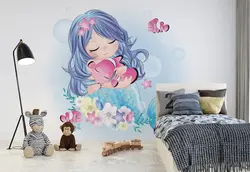 پوستر دیواری سه بعدی اتاق کودک و نوزاد طرح کاراکتر پری دریایی ناز