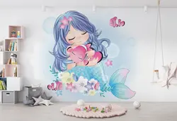 پوستر دیواری سه بعدی اتاق کودک و نوزاد طرح کاراکتر پری دریایی ناز