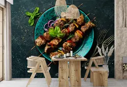 پوستر دیواری سه بعدی رستوران و کبابی طرح کباب شیشلیک