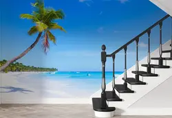 کاغذ دیواری طرح درخت نخل روی ماسه های ساحل