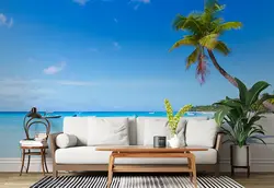 کاغذ دیواری طرح درخت نخل روی ماسه های ساحل