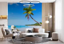 کاغذ دیواری طرح درخت نخل روی ماسه های ساحل