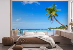 کاغذ دیواری طرح درخت نخل روی ماسه های ساحل