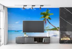 کاغذ دیواری طرح درخت نخل روی ماسه های ساحل