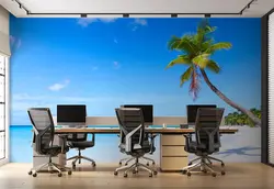 کاغذ دیواری طرح درخت نخل روی ماسه های ساحل