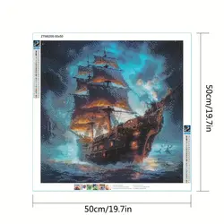 تابلوخام نقاشی باالماس طرح کشتی دزدان دریایی در دریای طوفانی - نقاشی با الماس