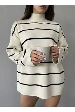 ژاکت بافتنی یقه دار راه راه