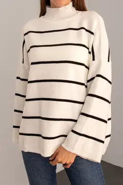 ژاکت بافتنی یقه دار راه راه