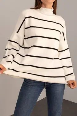 ژاکت بافتنی یقه دار راه راه