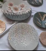 ست دیوار کوب ورق،طلا برجسته گل زمین سبز