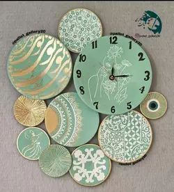 ست دیوار کوب سفالی سبز پسته ای و ساعت