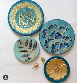 ست دیوار کوب انیکاد گل برجسته زمینه ابی ورقطلا